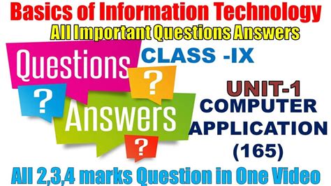 Computer Application Class 9 Question Answer Basic Of Information Technology Question Answer