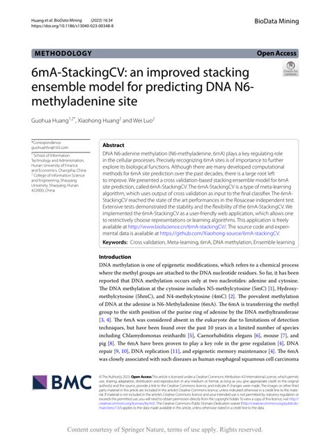 PDF 6mA StackingCV An Improved Stacking Ensemble Model For