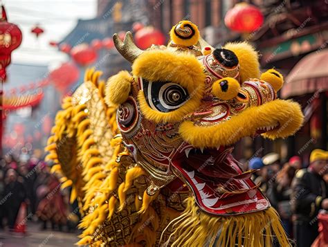 Premium Photo Dragon And Lion Dance Show In Chinese New Year Festival