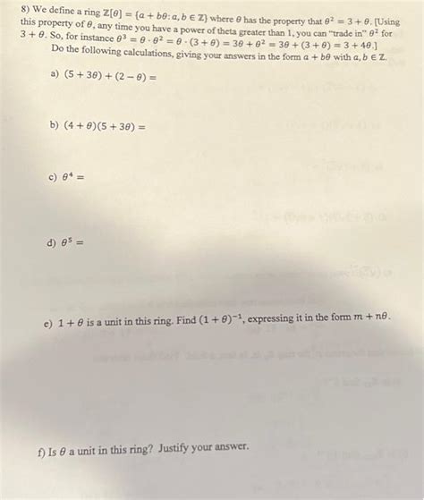 Solved 8 We Define A Ring Z[θ] {a Bθ A B∈z} Where θ Has The