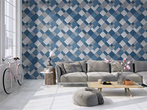 Shop Geometric Icons Wallpaper in Blue & Grey | Burke Decor