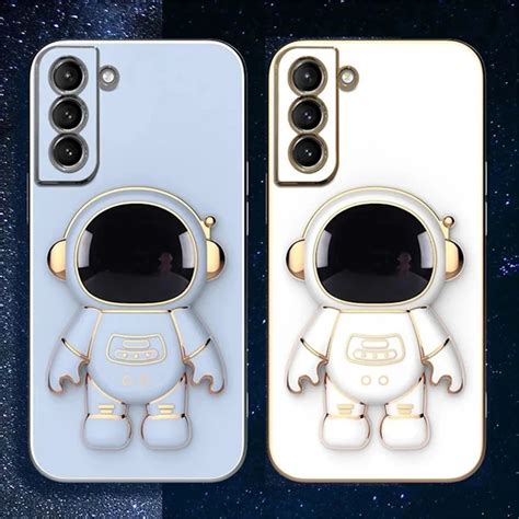 6d Plating Astronaut Fold Stand Phone Case For Samsung Galaxy S24 S23 S22 Ultra S21 S20