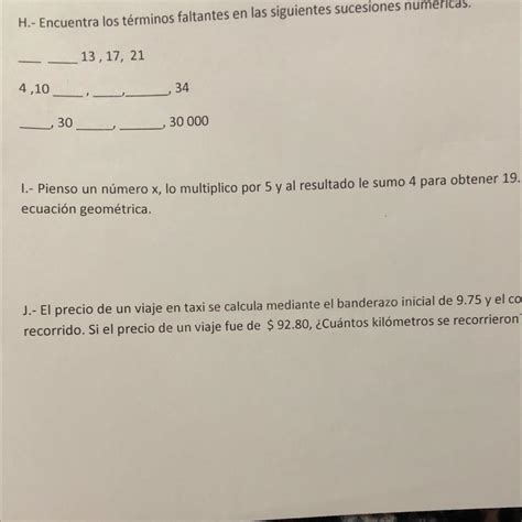 H Encuentra los términos faltantes en las siguientes sucesiones