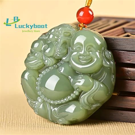 Ciondolo In Giada Verde Hetian Naturale Intagliato A Mano Buddha Jade