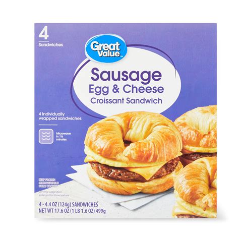 Great Value Croissant Sandwiches Sausage Egg And Cheese 4 Count