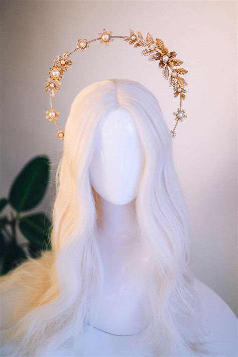 Gold Halo Crown Headpiece Festival Headband Beige Headlights Etsy