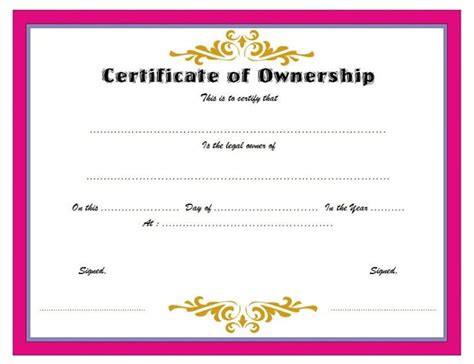 Ownership Certificate Templates Editable Official Designs Fresh