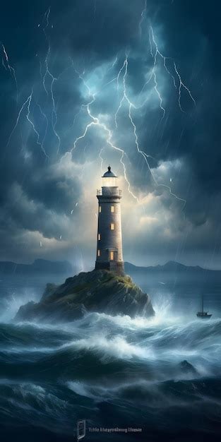 Premium AI Image | lighthouse in the storm with a lightning storm in the background