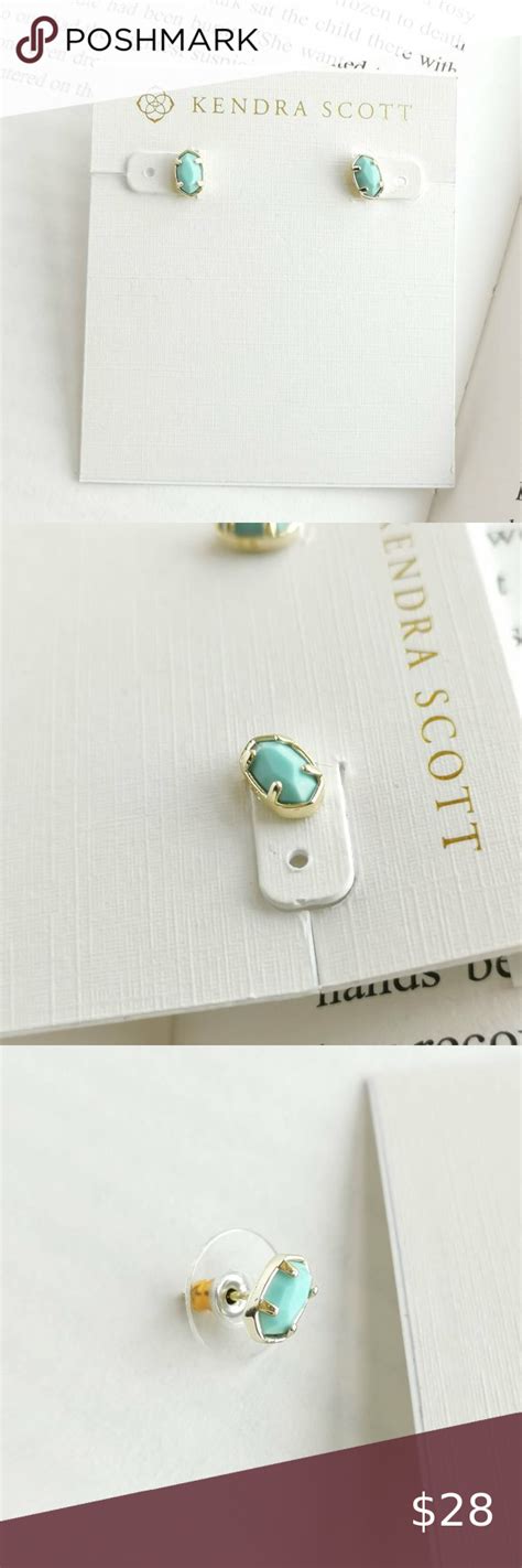 New Kendra Scott Emilie Light Blue Magnesite Gold Stud Earrings