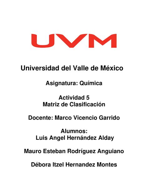 Actividad 5 matriz de clasificacion Universidad del Valle de México