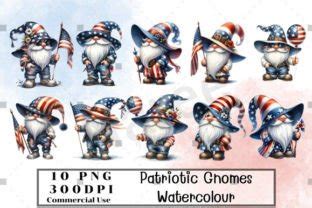 Patriotic Gnomes Watercolour Clipart Graphic By Design By Naree