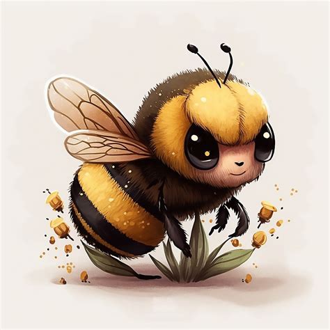 Cute Cartoon Bee With Honey