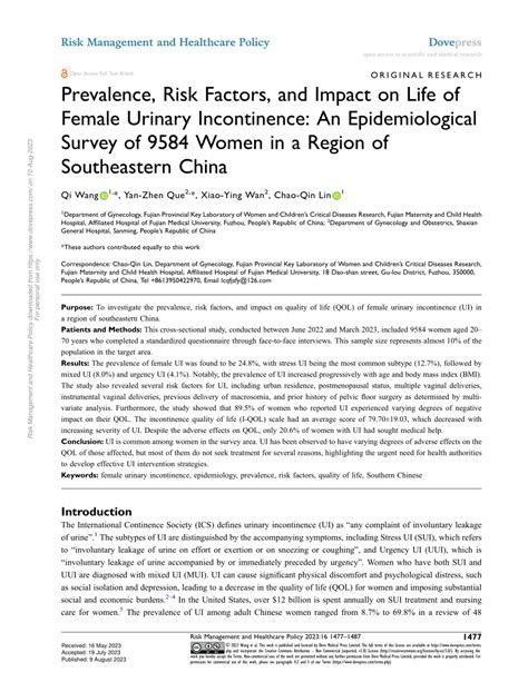 Pdf Prevalence Risk Factors And Impact On Life Of Female Urinary