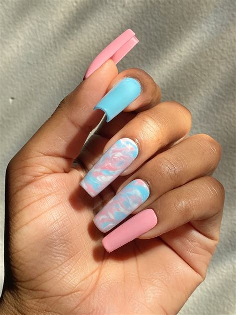 Cotton Candy Pink And Blue Marble Press On Nails Press On Etsy