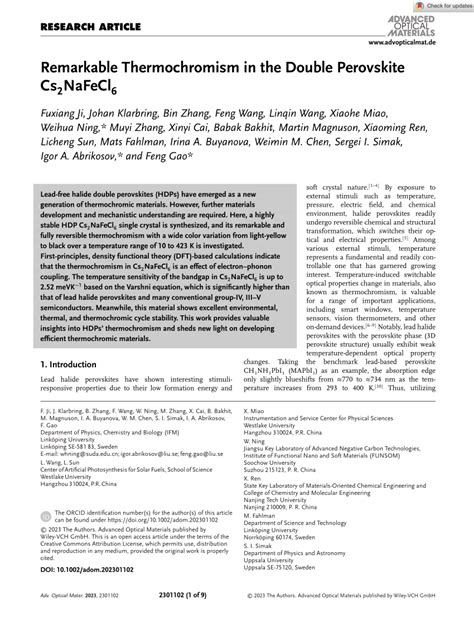 Pdf Remarkable Thermochromism In The Double Perovskite Cs Nafecl