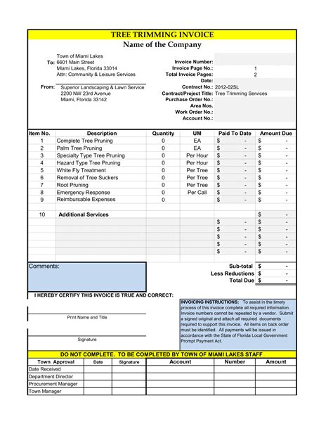 Download Tree Trimming Invoice Format In Excel Sheet