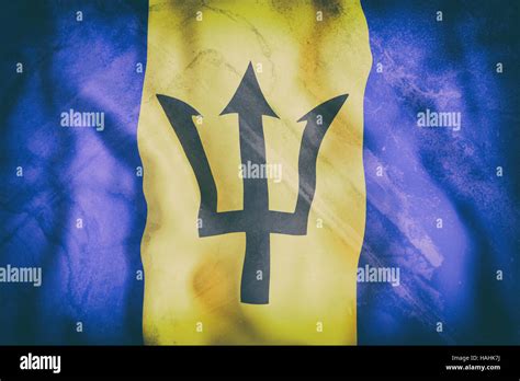 D Rendering Of An Old Barbados Flag Waving Stock Photo Alamy