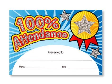 100% Attendance Sparkling Certificate - SuperStickers