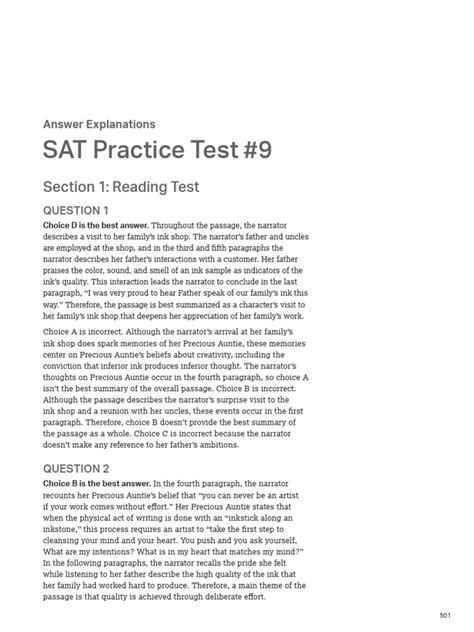 Pdf Sat Practice Test 9 Answers Pdf Memory Evolution