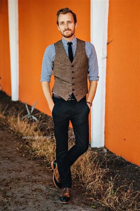 Tweed Wool Herringbone Tweed Vest Groomsmen Styles Slim Fit