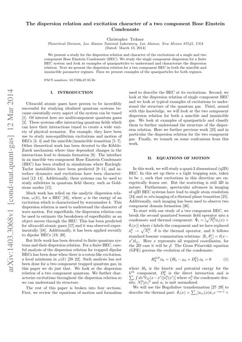 Pdf Dispersion Relation And Excitation Character Of A Two Component