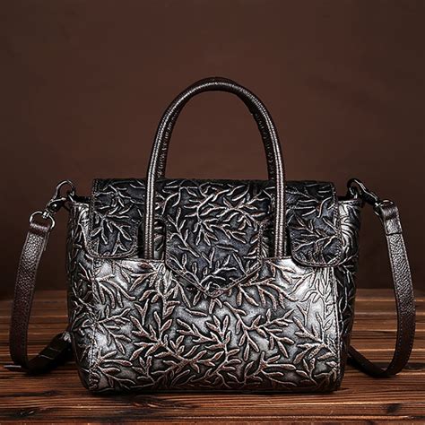 New Arrival Genuine Leather Women Tote Handbag Ladies Vintage Embossing