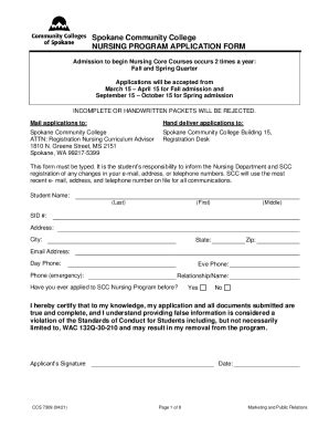 Spokane Community College Nursing Program Application Form