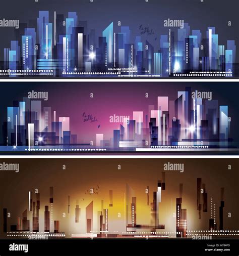 City Night Scene Vector Header Set Stock Vector Image And Art Alamy