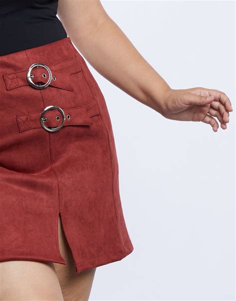Plus Size Suede Buckle Skirt Plus Size Bottoms Plus Size Skirts