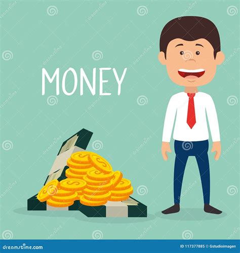 Businessman With Coins And Bills Dollars Money Stock Vector