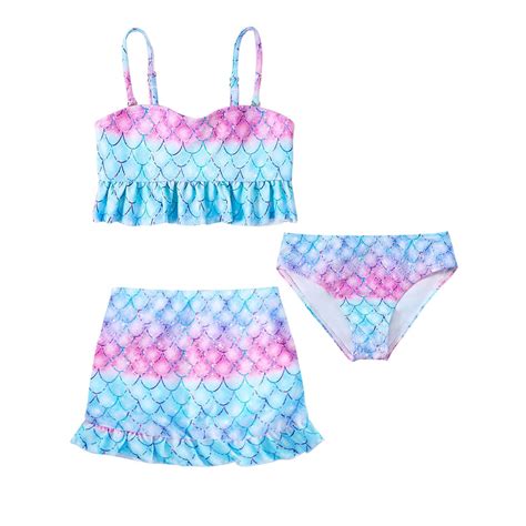 Hienoo Big Girls Piece Swimsuit Scale Print Ruffle Bikini Set With Skirt Swimwear Walmart