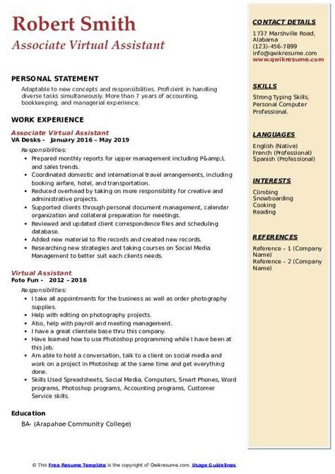 Virtual Assistant Resume Samples Qwikresume