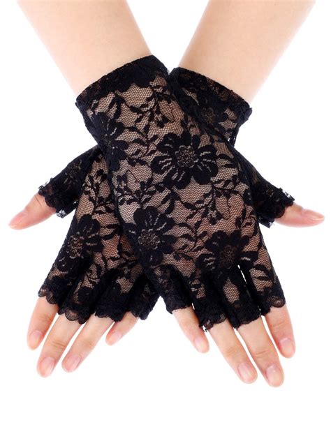 Skylety Sunblock Fingerless Bridal Lace Gloves Women Short Floral