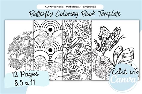 Butterfly Canva Coloring Book Pages Template Graphic by blue creations ...