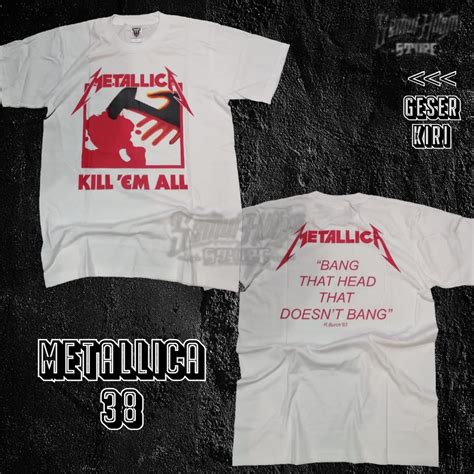 Jual Tshirt Kaos METALLICA KILL EM ALL White Putih Builtup Band Musik