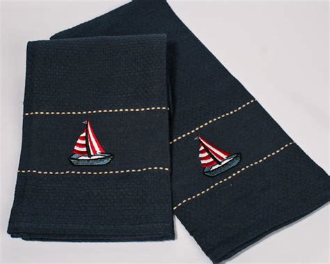 Nautical Sailboat Dish Towels Coastal Decor Home Decor