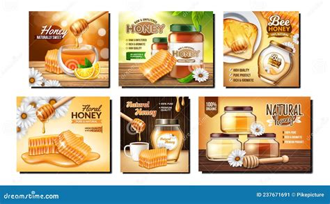 Honey Bee Food Product Ad Set Vector Stock Vector Illustration Of