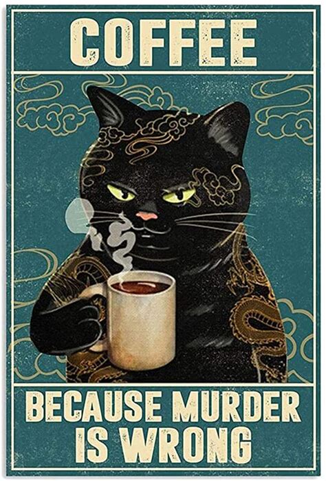 Tattoo Black Cat Coffee Because Murder Is Wrong Vintage Funny Black