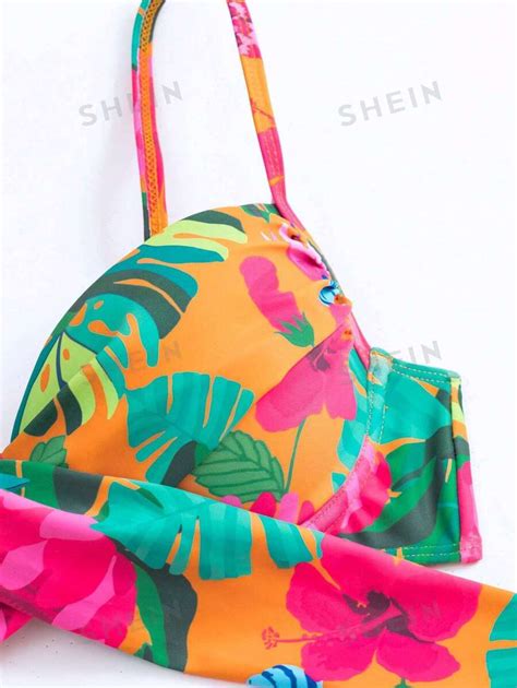 Shein Swim Summer Beach Tropical Print Push Up Bikini Set Shein Usa