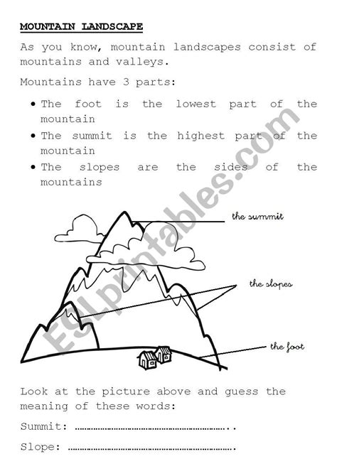 MOUNTAIN LANDSCAPE - ESL worksheet by yovily23