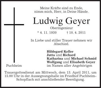 Traueranzeigen Von Ludwig Geyer Trauer Merkur De