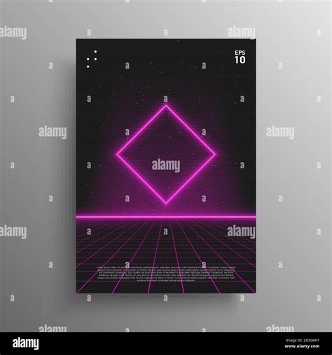 Synthwave Poster Glowing Rhombus Shape With Laser Perspective Grid In