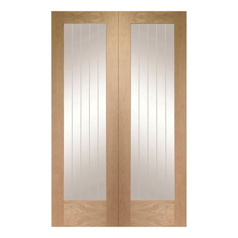 Internal Oak Suffolk Pattern 10 Double Door With Clear Etched Glass