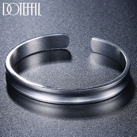 DOTEFFIL 925 Sterling Silver Smooth 8mm Adjustable Bangle Bracelet For