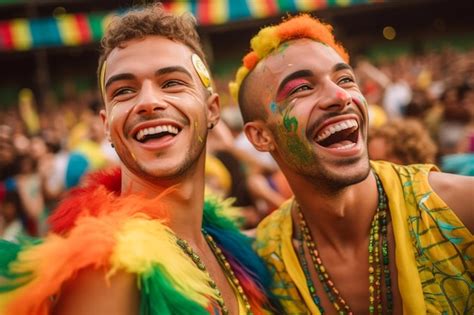 Premium Photo Smiling Couple Celebrating At LGBTQ Gay Pride Parade In