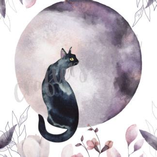 You Re Viewing Black Cat In The Moon With Flower Frame Digital R 85 00