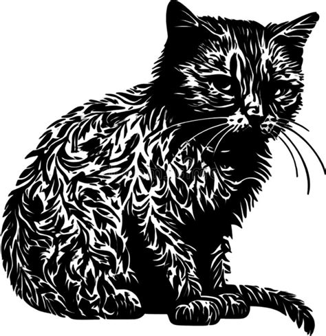 A Stencil Clipart Featuring the Silhouette of a Cat. Stock Image ...