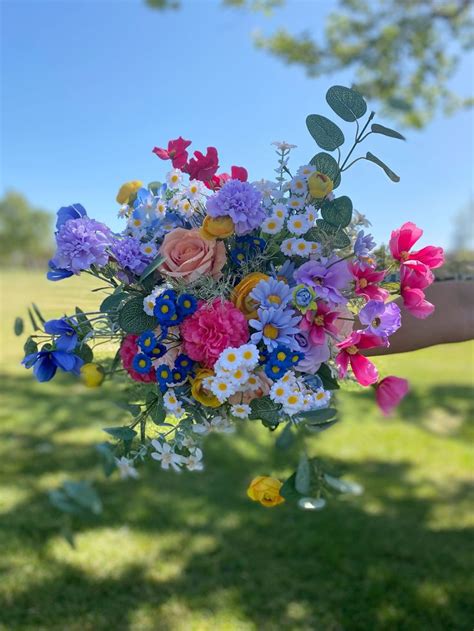 Colorful Wildflowers Bouquet,hot Pink ,peach,dusty Blue,purple,spring ...