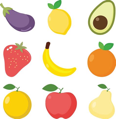 Fruits Flat Design Vector Set Vector Art At Vecteezy