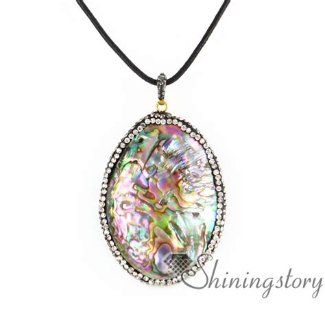 Oval Mother Of Pearl Pendants Rainbow Abalone Necklaces Jewelry Sea